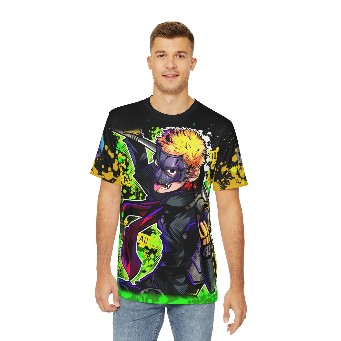 Masked punk all over print shirt