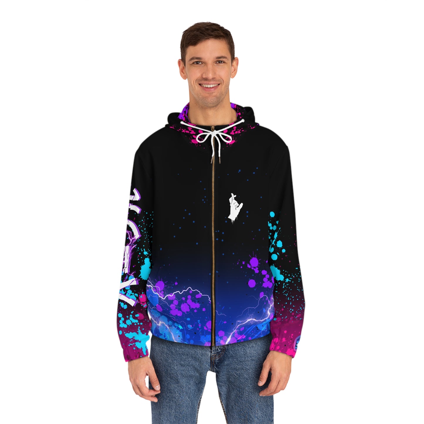 Purple flash all over print hoodie